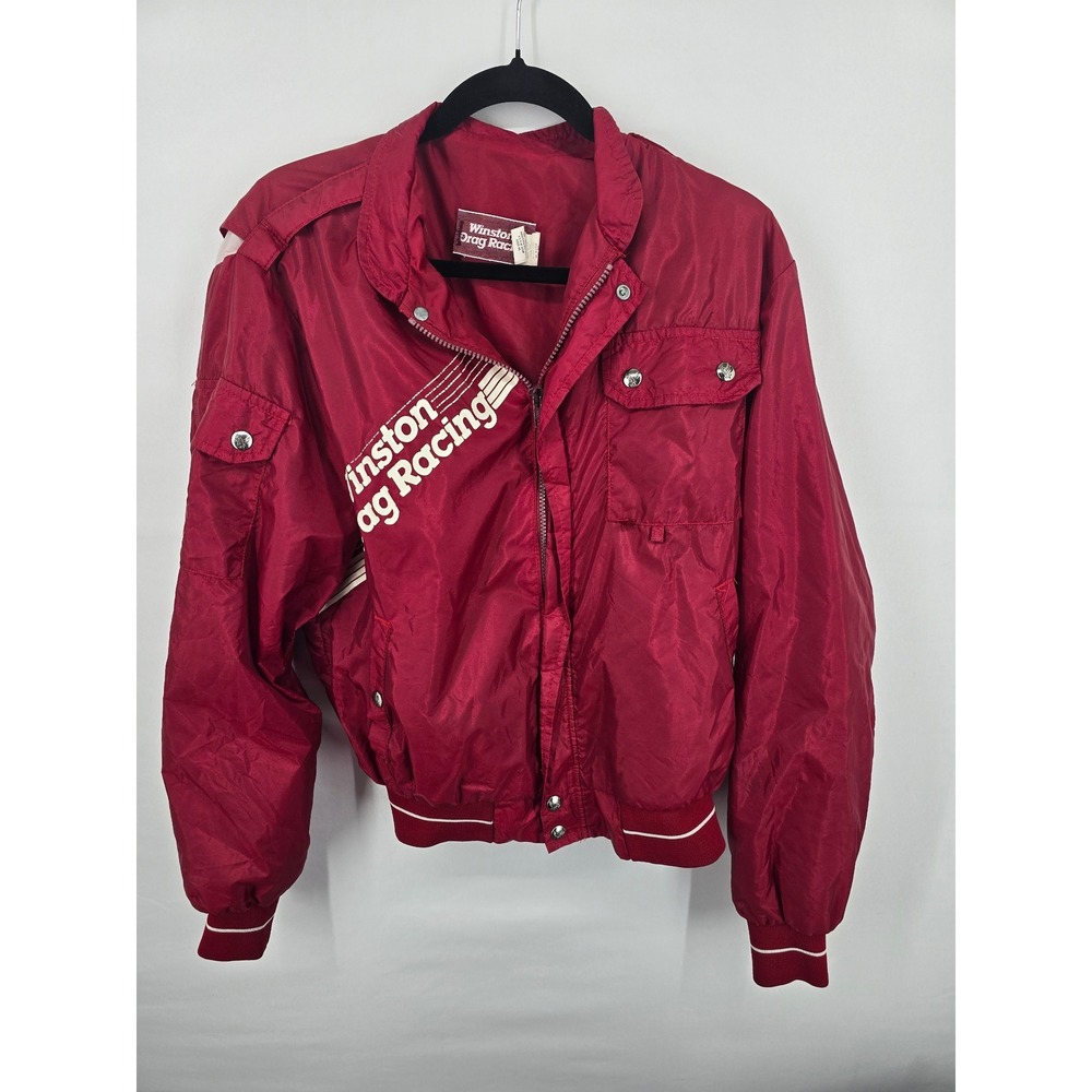 Vintage Winston Drag Racing Bomber Jacket Mens Medium Red Nylon Windbreaker